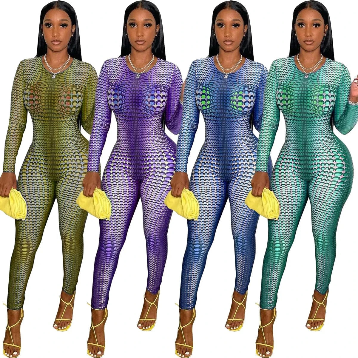 Long Sleeve Fall Women Jumpsuit Bodysuits Fitted Slim Bodycon Print Jumpsuit Workout Women One Piece Sportswear Zip Jumpsuits