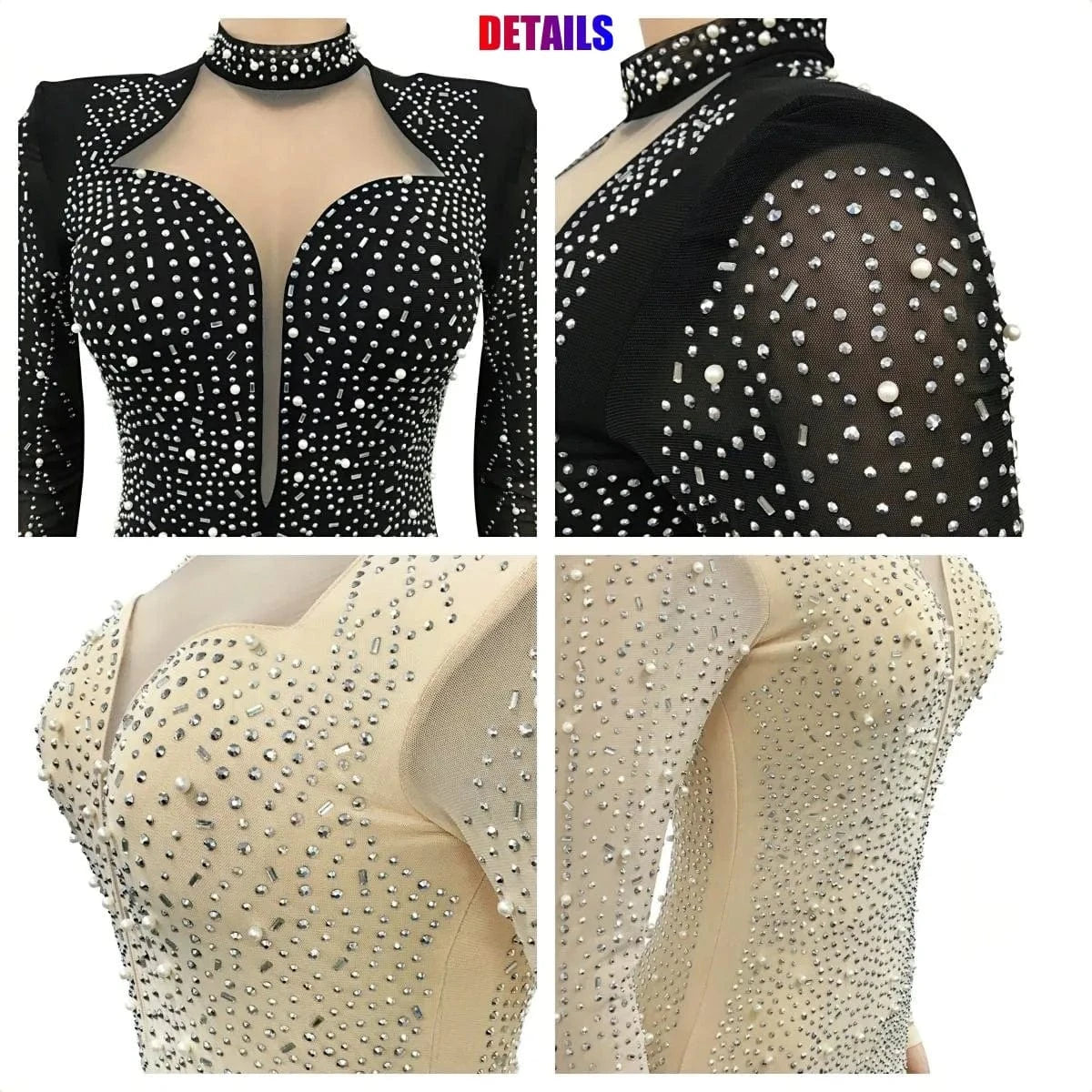 Long Sleeve Skinny Mini Dress Mesh Rhinestones Women Pencil Dress Sexy V-neck Lady Sparking Party Dresses