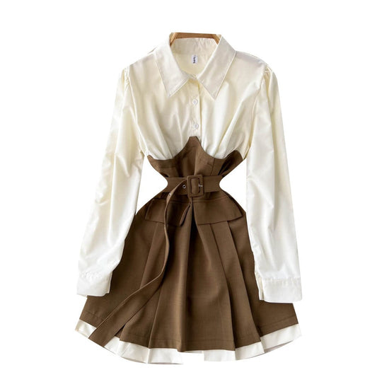 Long Sleeve Striped A-line Dress Autumn Contrast Color Mini Dress Ladies Casual Dress Clothes Women Wholesale