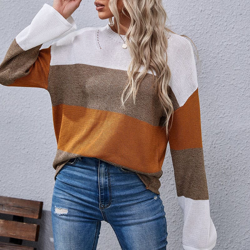Loose Autumn Winter Striped Sweater Women Pullover Womens Sweaters Oversized Color Block Sweater