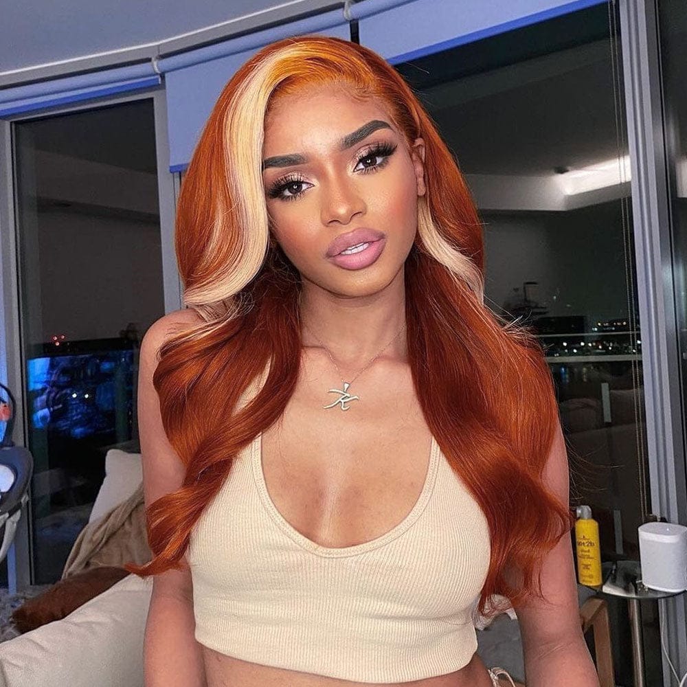 Love Hair 30 Inch Ginger Human Hair Wig Highlights Body Wave Lace Front Wig 613 Blonde Human Hair Wigs For Black Women