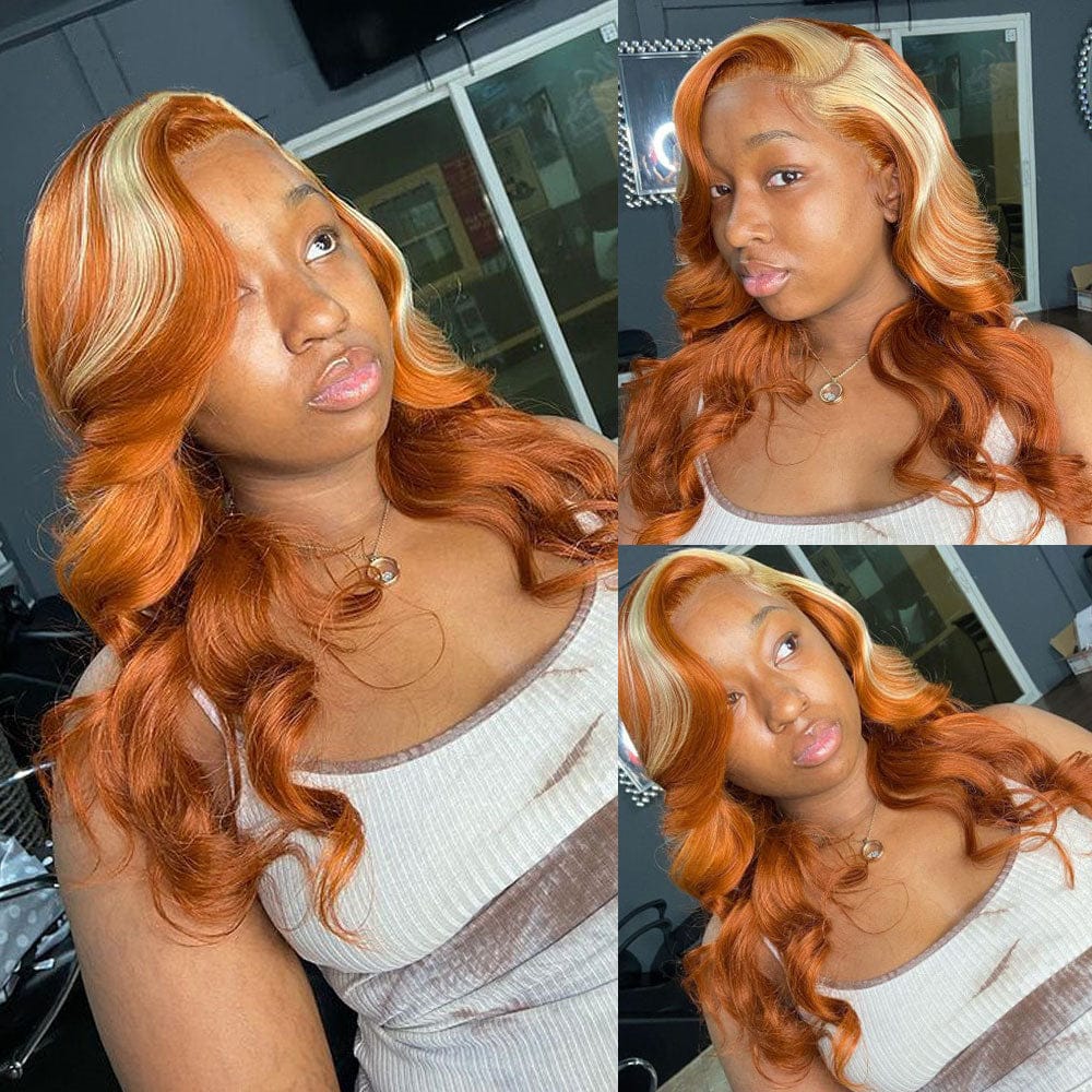 Love Hair 30 Inch Ginger Human Hair Wig Highlights Body Wave Lace Front Wig 613 Blonde Human Hair Wigs For Black Women