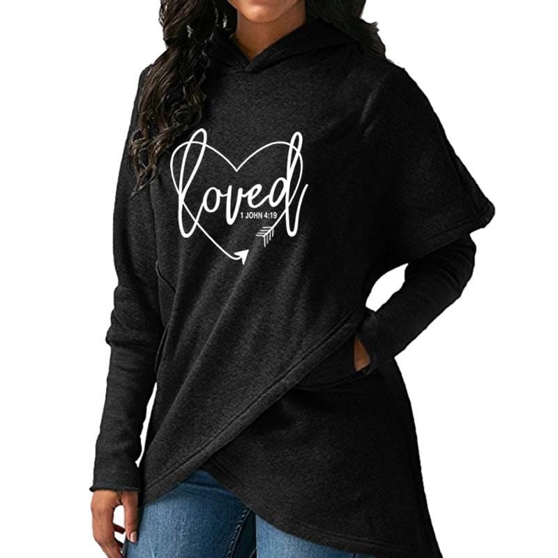 loved letter print Warm cross hot sale loose Women Hoodies sweatshirt irregular hem design long sleeve women sweatshirt