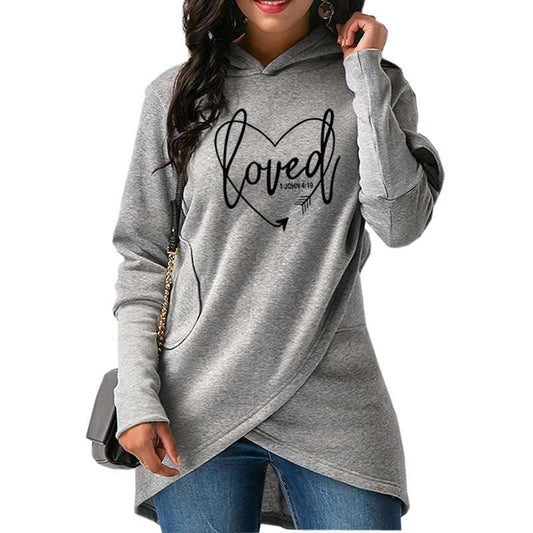 loved letter print Warm cross hot sale loose Women Hoodies sweatshirt irregular hem design long sleeve women sweatshirt