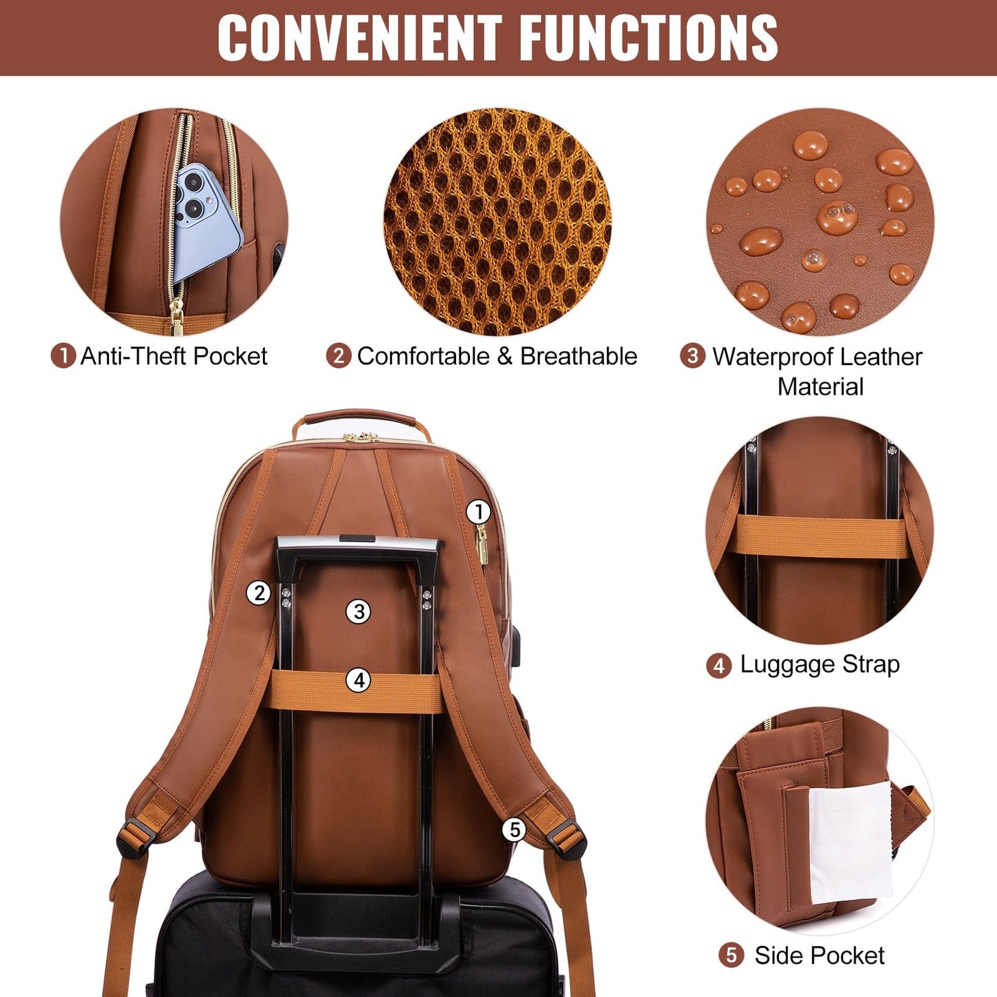 LOVEVOOK Eco-friendly Leather Business Work Backpack Purse 15.6 17 Inch Laptop Bookbag Back pack for Women Men Travel Backpacks