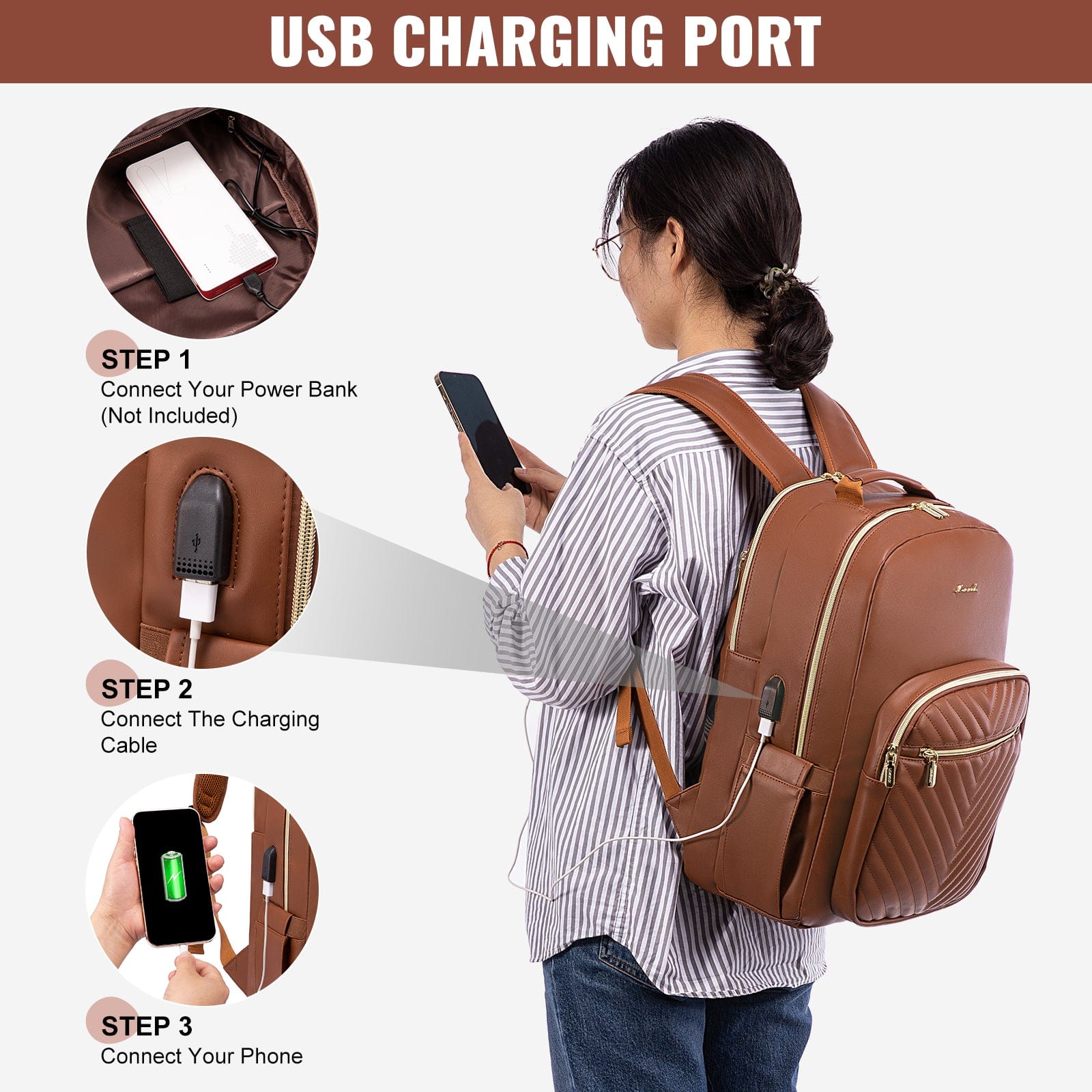 LOVEVOOK Eco-friendly Leather Business Work Backpack Purse 15.6 17 Inch Laptop Bookbag Back pack for Women Men Travel Backpacks