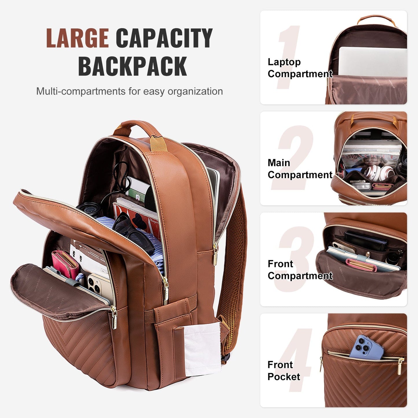 LOVEVOOK Eco-friendly Leather Business Work Backpack Purse 15.6 17 Inch Laptop Bookbag Back pack for Women Men Travel Backpacks