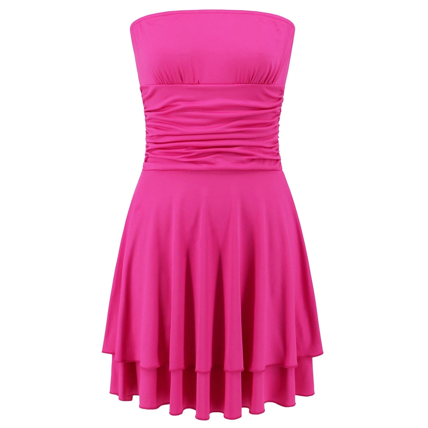 LQ875 Sexy Strapless Tube Top Pleated Mini Skirt Combo Bodycon Dress for Alluring Style