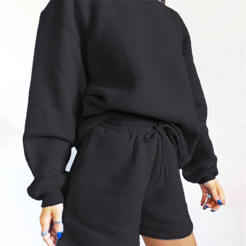 Lqxf001 Wholesale Ladies 2 Piece Loose Versatile Long Sleeve Sweater Pack Hip Shorts Set