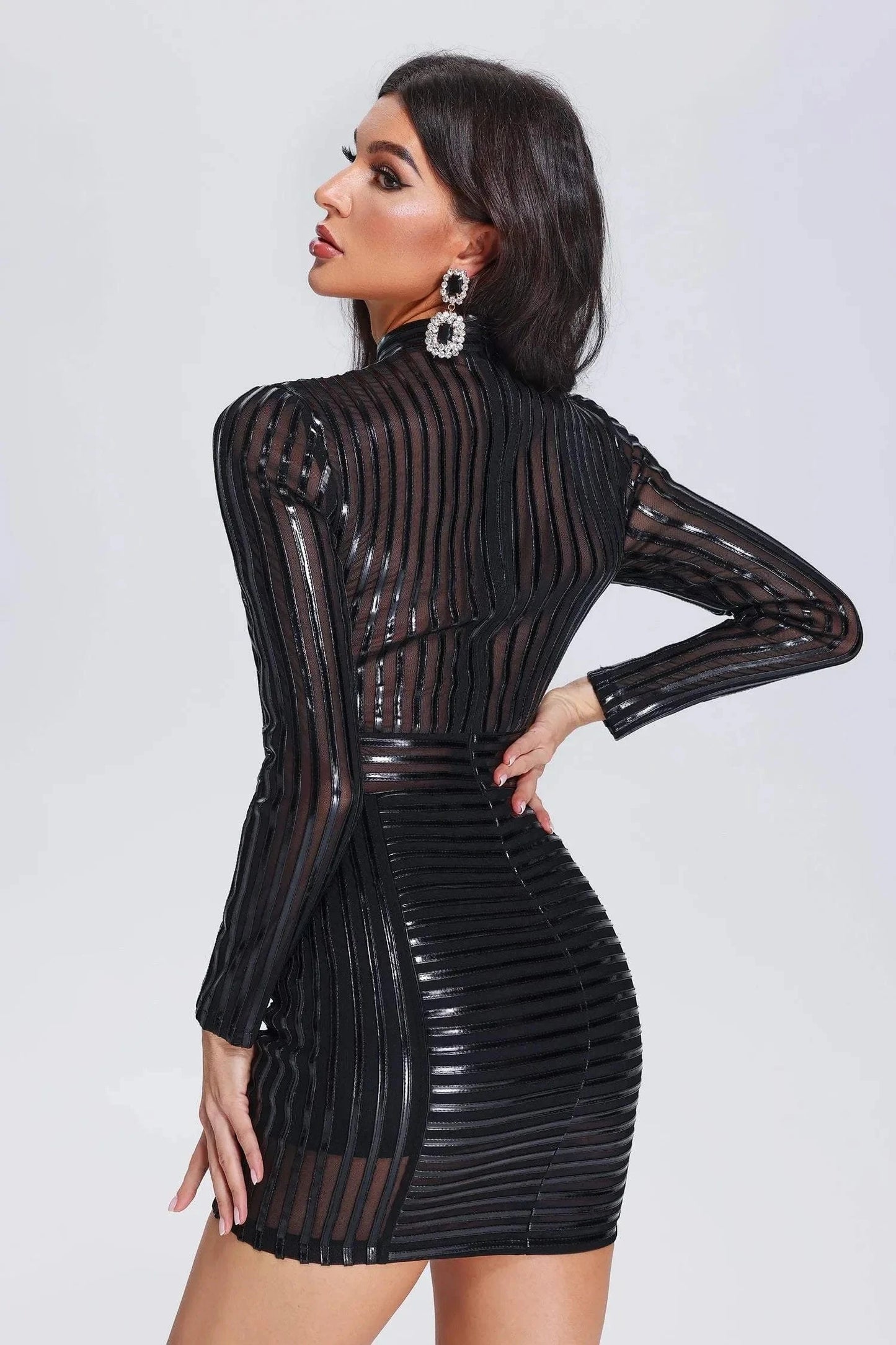 LS2360  New Arrivals Luxury Dress High Quality Long Sleeves Mini Leather Dress For Party Women Elegant