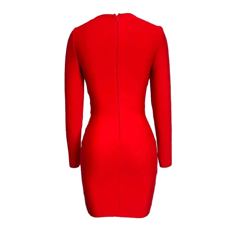 LS2367 Kimshein High Quality Bandage Dresses Long Sleeve V Neck Dress Rhinestone Dress  For Women Party