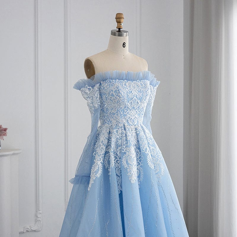 Lscz174 Luxury Dubai Light Blue High Low Evening Dress Short Front Long Back Midi Formal Prom Dress For Wedding Party