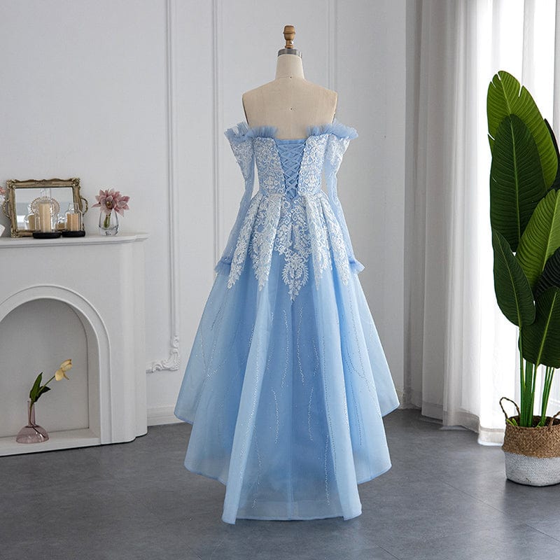 Lscz174 Luxury Dubai Light Blue High Low Evening Dress Short Front Long Back Midi Formal Prom Dress For Wedding Party