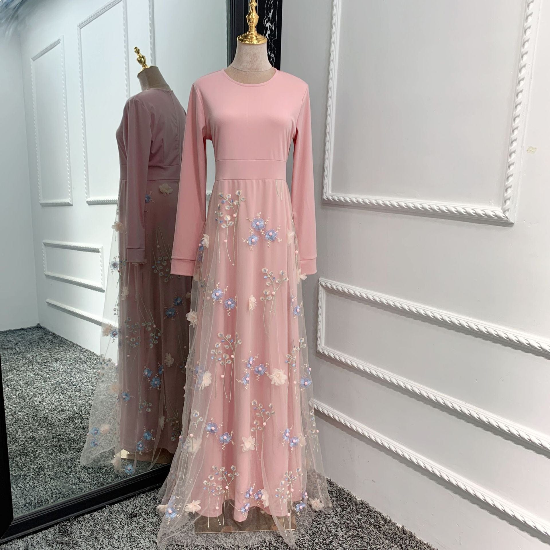 LSM146 European Dress  Fashion Floral Islamic Abaya Muslim Women