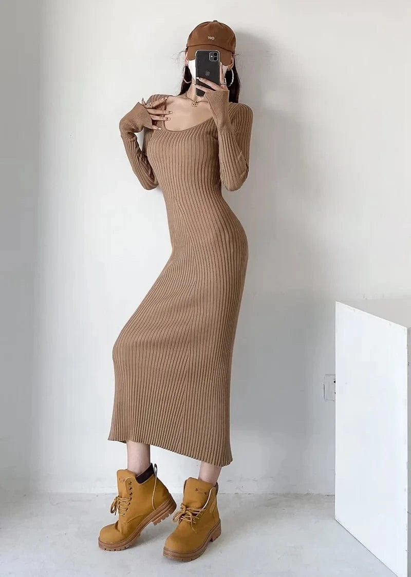 Luluxixiyaya Women V neck  Mermaid sexy bottom wrap hip skirt Bodycon Maxi Sweater Dress