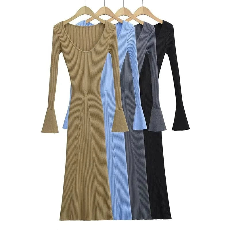 Luluxixiyaya Women V neck  Mermaid sexy bottom wrap hip skirt Bodycon Maxi Sweater Dress