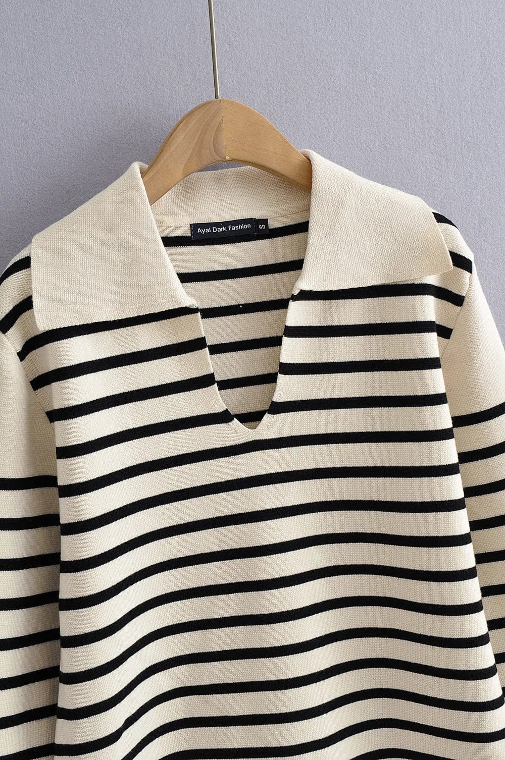 Luluxixiyaya Women V neck Sailor Collar Pullover Stripe design Sweater