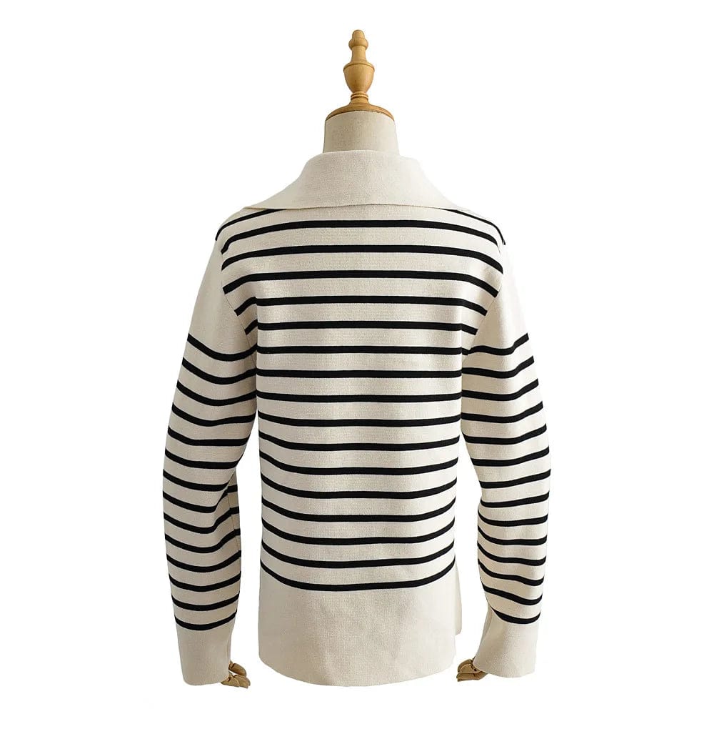 Luluxixiyaya Women V neck Sailor Collar Pullover Stripe design Sweater