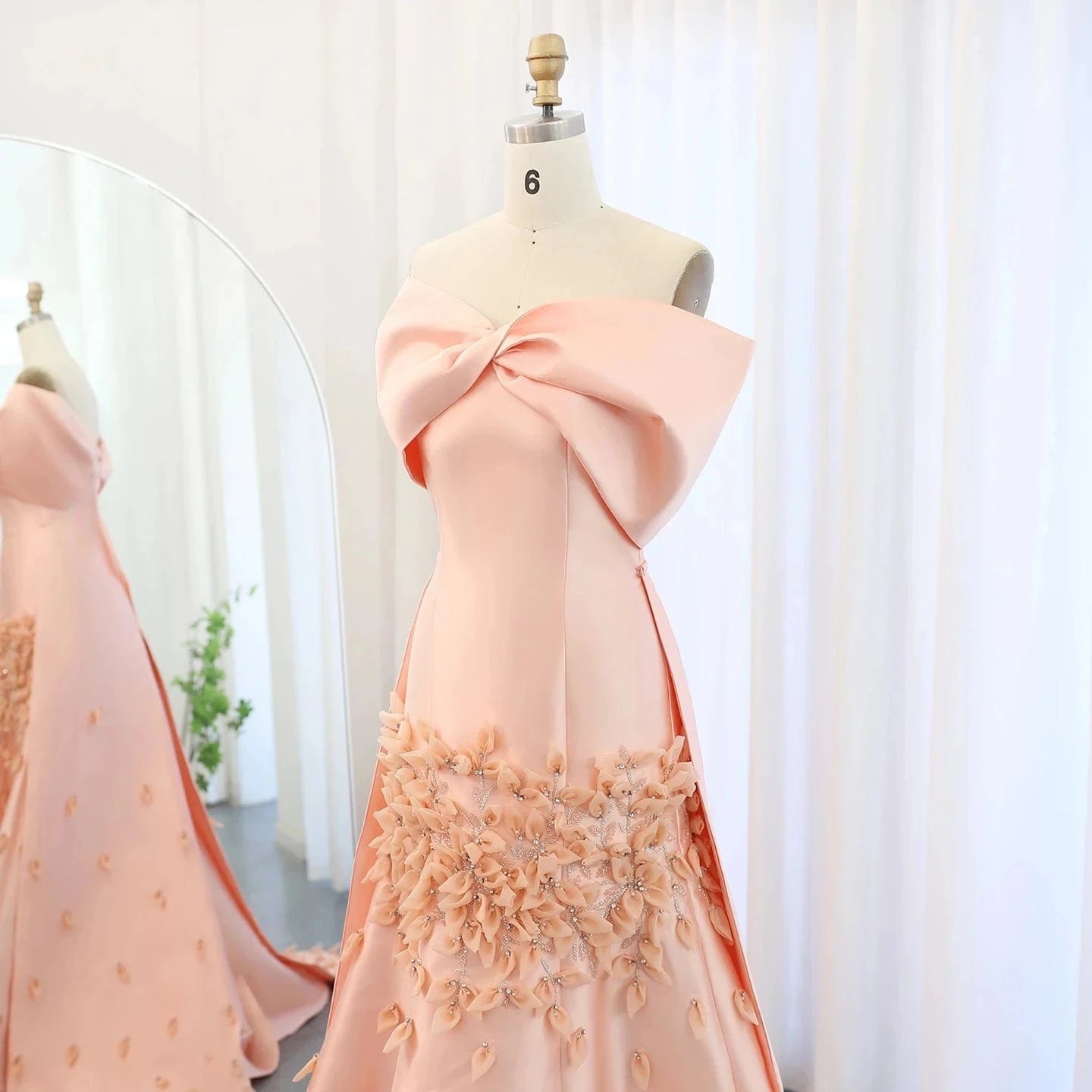 Luxury 3D Flowers Blush Pink Satin Mermaid Evening Dress Elegant Off Shoulder Women Wedding Prom Party Gowns Sz464