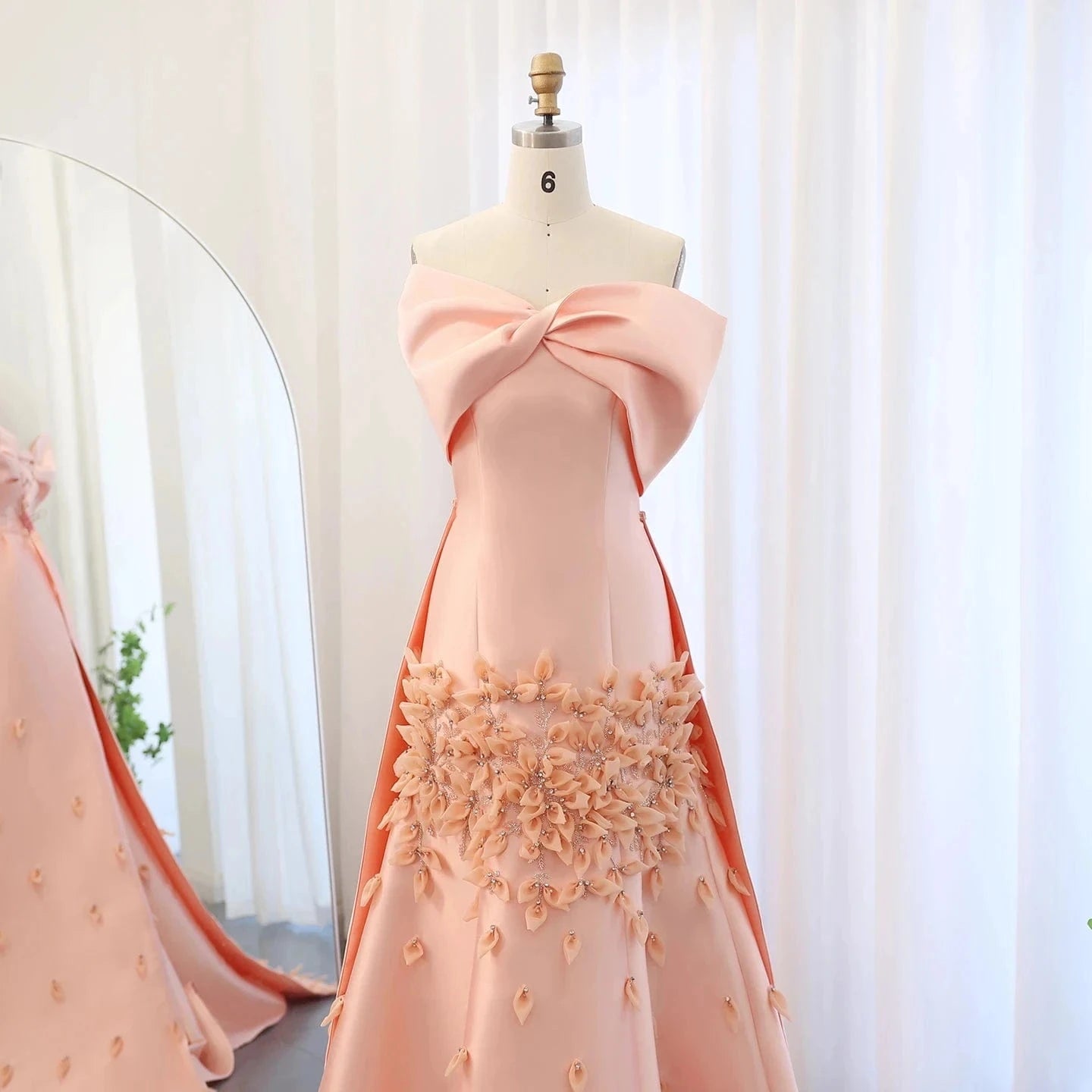 Luxury 3D Flowers Blush Pink Satin Mermaid Evening Dress Elegant Off Shoulder Women Wedding Prom Party Gowns Sz464