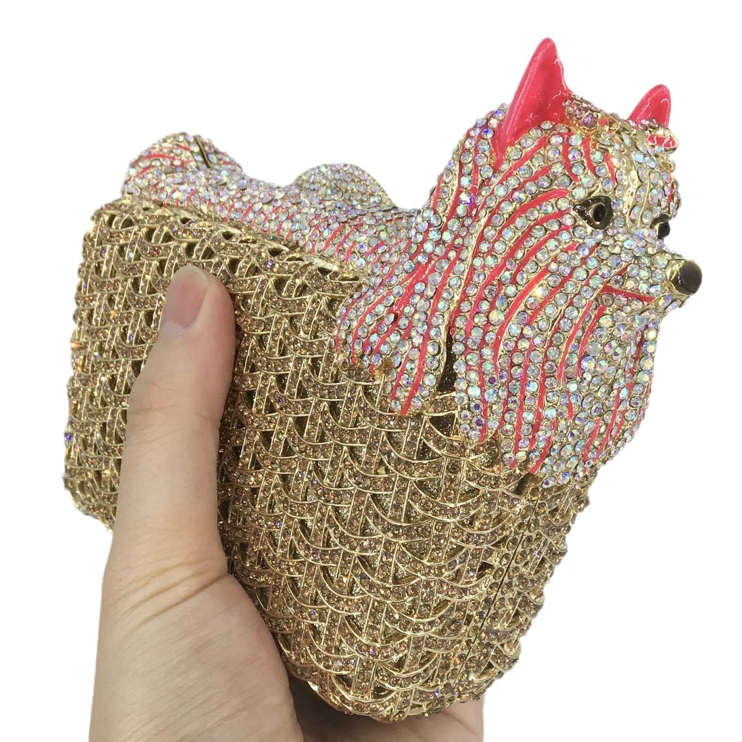 Luxury Basket Dog Crystal Rhinestone Party Clutch Evening Bag Metal Frame Diamond Clutches Handbag Party Purse