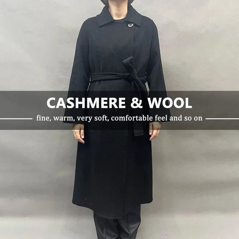 Luxury Belted Extra Long Cashmere Coats Elegant Oversized Women Cashmere Coats