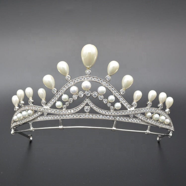 luxury bling cubic zirconia pearl tiaras and crowns for wedding bridal hair accessories