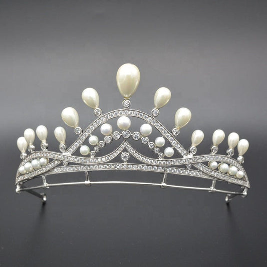 luxury bling cubic zirconia pearl tiaras and crowns for wedding bridal hair accessories