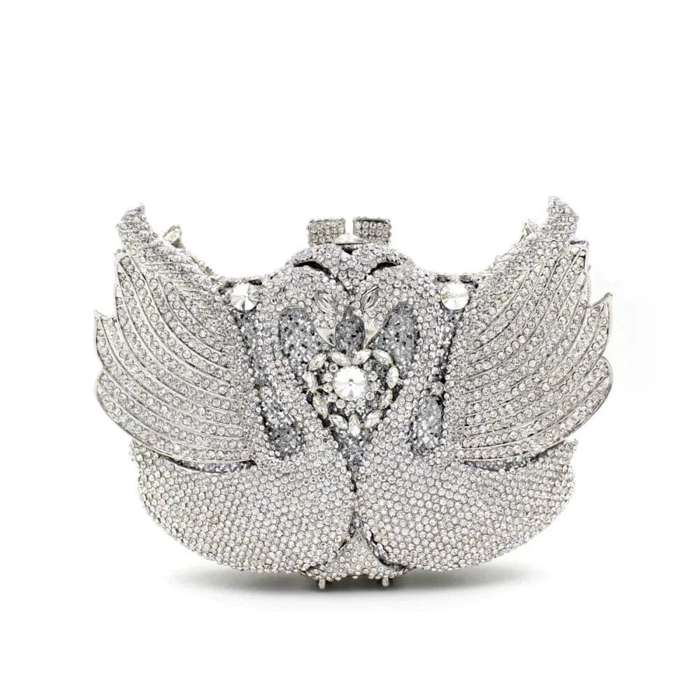 Luxury Blue&Silver Women Swan Clutch Crystal Evening Bags Wedding Party Dinner Bling Purse Ladies Rhinestone Minaudiere Handbag