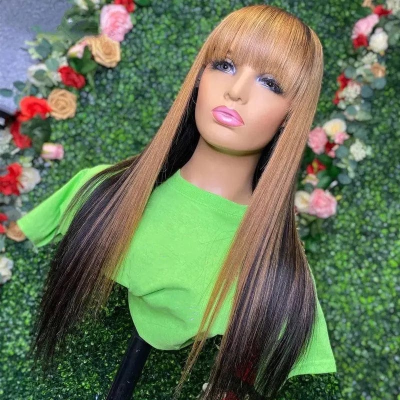 Luxury Bone Straight Hair Lace Front Wig Blonde Highlight Color Ombre Bang Fringe Remy Human Hair Lace Frontal Wigs For Women