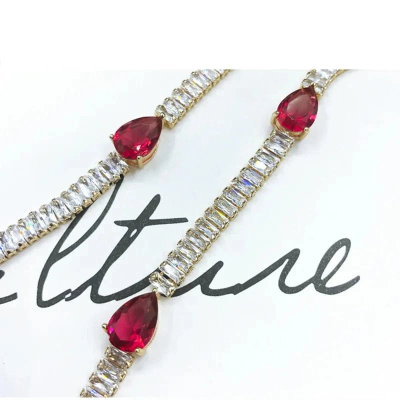 Luxury Colorful Zircon Water Drop Charm Necklace Silver Needle Drop Earring Women Fashion Bridal Wedding Jewelry Set Mother Gift