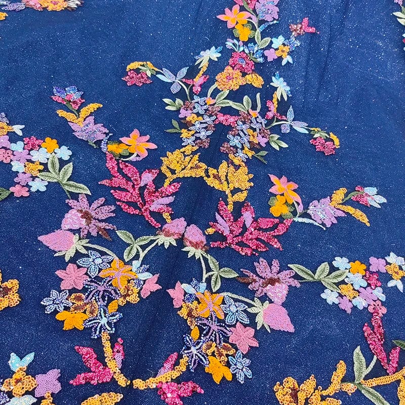 Luxury Dark Blue Flower Ball Gown Quinceaneara Dresses With Long Tail Jancember 9945-B