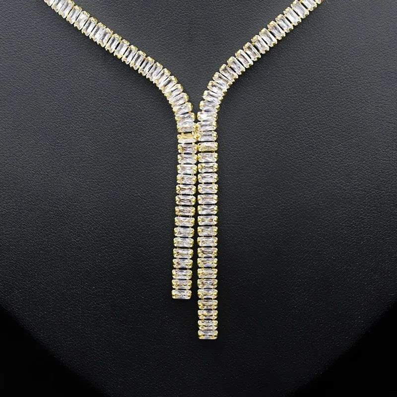 Luxury Delicate Copper Zircon Jewelry Set Pendant Necklace Stud Earring Women Fashion Bridal Engagement Wedding Jewelry Set