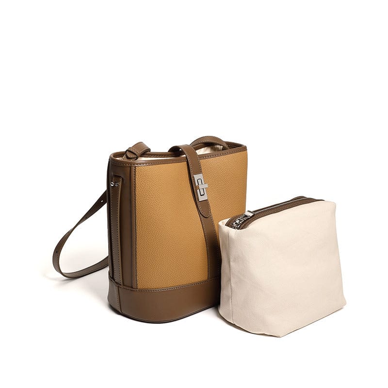 Luxury design cowhide bucket bag for ladies new fashion crossbody genuine leather bag custom logo 2 in 1 shoulder bag women