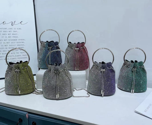Luxury Designer Handbag Vintage Metal Handmade Rhinestone Bucket Bag Crystal Shiny Rhinestones Diamond Evening Bag Clutch Bag