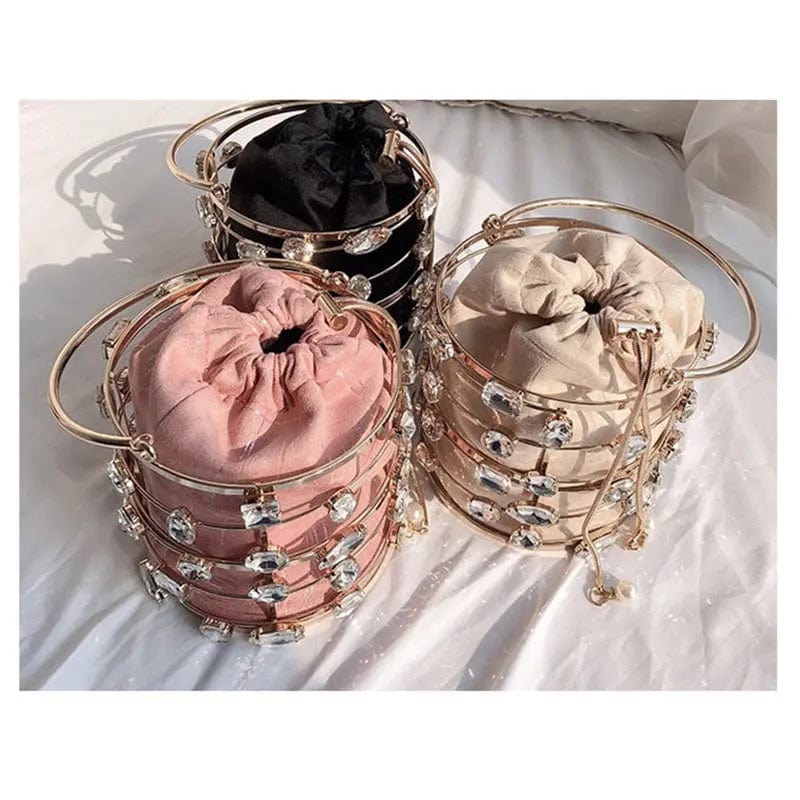 Luxury Designer Rhinestone Women Clutch Bag Decorative Ladies Mini Bucket Handbags Diamond Dinner Purse