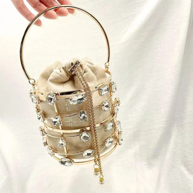 Luxury Designer Rhinestone Women Clutch Bag Decorative Ladies Mini Bucket Handbags Diamond Dinner Purse