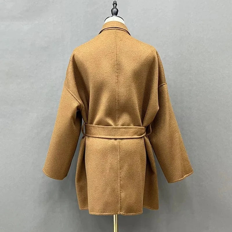 Luxury Double Sided 100% Wool Coats Custom Design Water Ripple Wool Cashmere Coat for Women