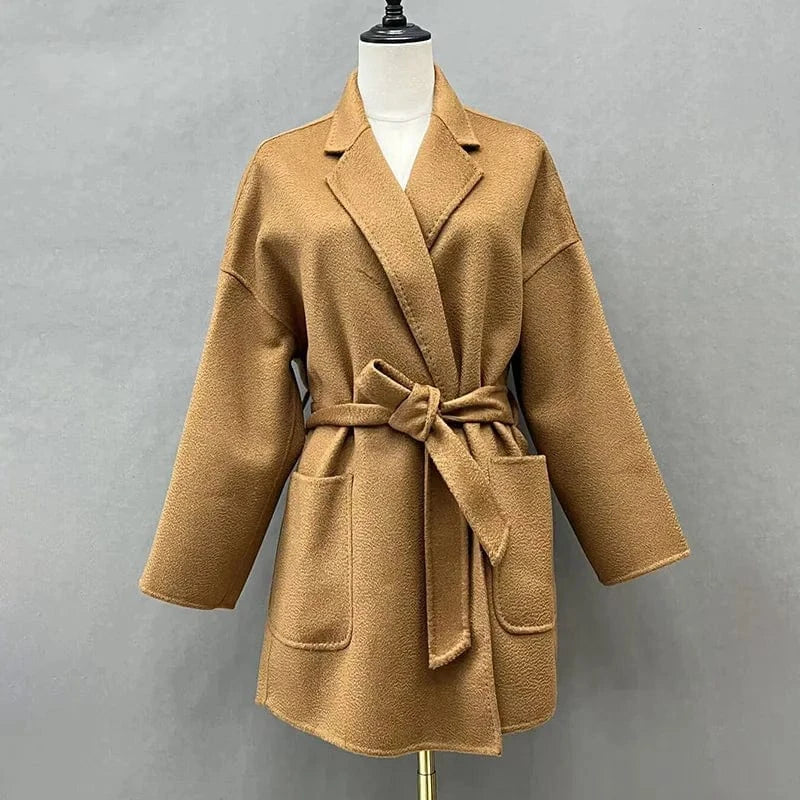 Luxury Double Sided 100% Wool Coats Custom Design Water Ripple Wool Cashmere Coat for Women