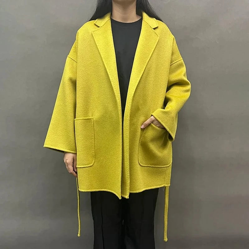 Luxury Double Sided 100% Wool Coats Custom Design Water Ripple Wool Cashmere Coat for Women