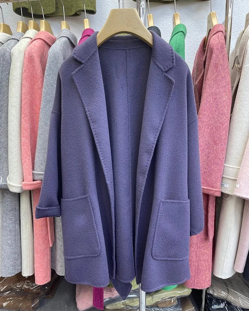 Luxury Double Sided 100% Wool Coats Custom Design Water Ripple Wool Cashmere Coat for Women