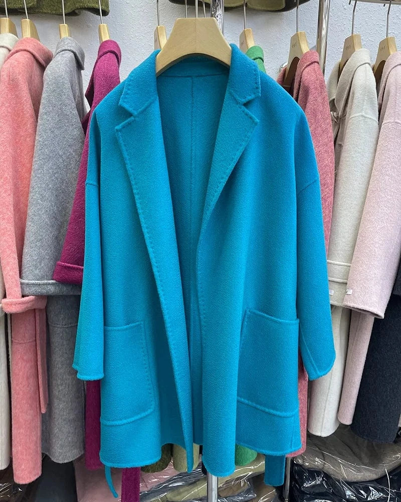 Luxury Double Sided 100% Wool Coats Custom Design Water Ripple Wool Cashmere Coat for Women