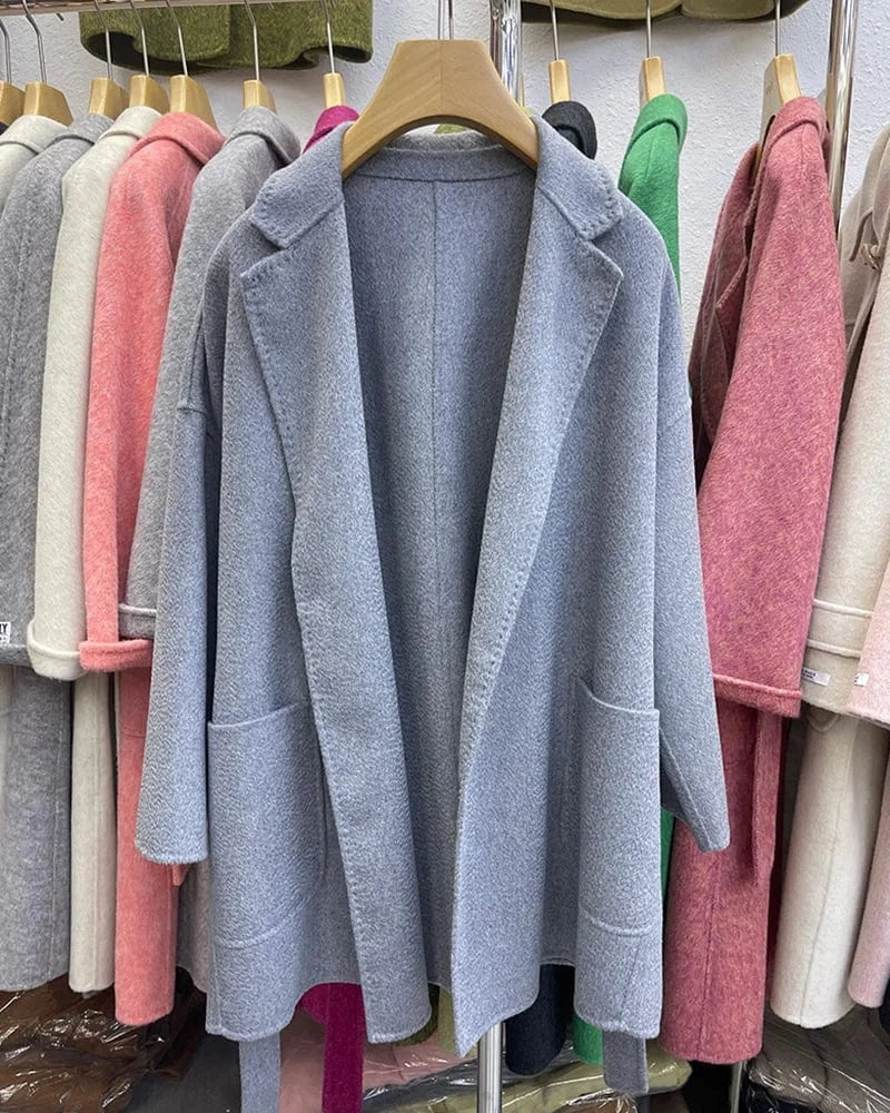 Luxury Double Sided 100% Wool Coats Custom Design Water Ripple Wool Cashmere Coat for Women