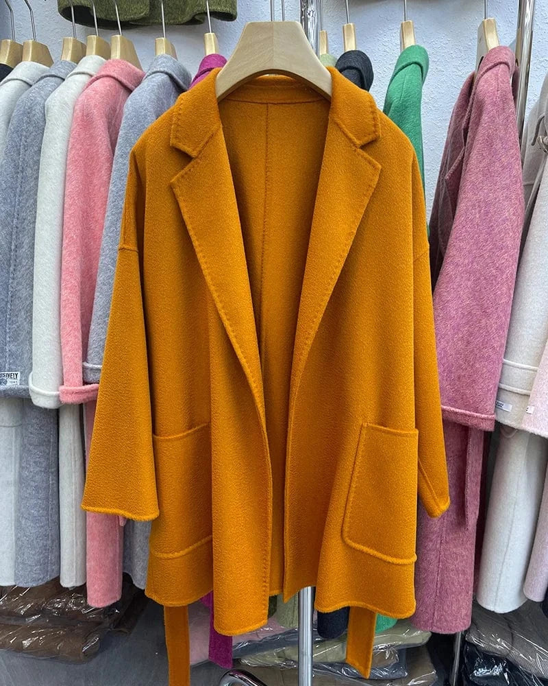 Luxury Double Sided 100% Wool Coats Custom Design Water Ripple Wool Cashmere Coat for Women