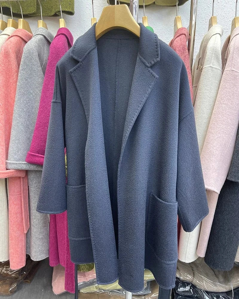 Luxury Double Sided 100% Wool Coats Custom Design Water Ripple Wool Cashmere Coat for Women