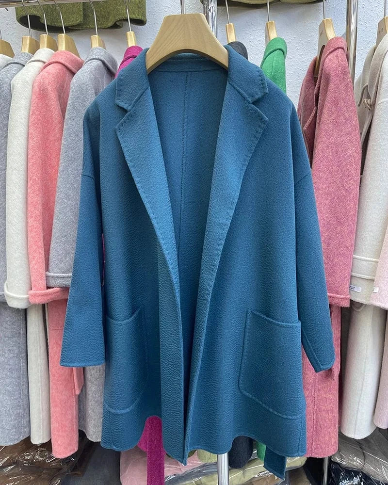 Luxury Double Sided 100% Wool Coats Custom Design Water Ripple Wool Cashmere Coat for Women