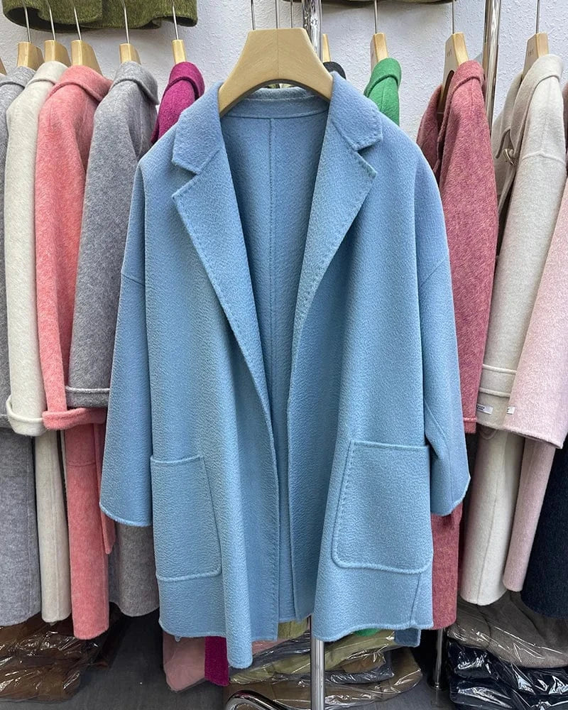 Luxury Double Sided 100% Wool Coats Custom Design Water Ripple Wool Cashmere Coat for Women