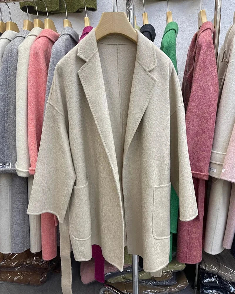Luxury Double Sided 100% Wool Coats Custom Design Water Ripple Wool Cashmere Coat for Women
