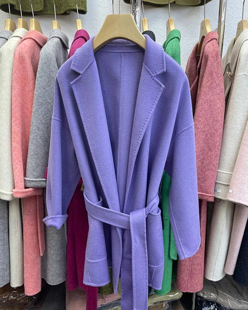 Luxury Double Sided 100% Wool Coats Custom Design Water Ripple Wool Cashmere Coat for Women
