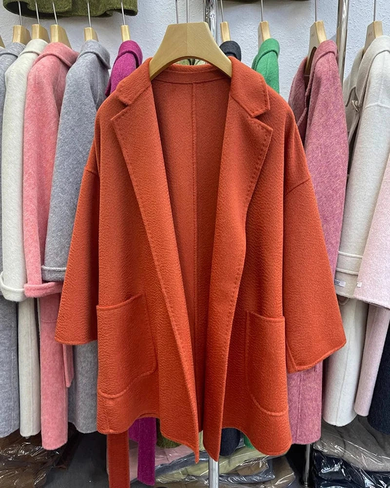Luxury Double Sided 100% Wool Coats Custom Design Water Ripple Wool Cashmere Coat for Women